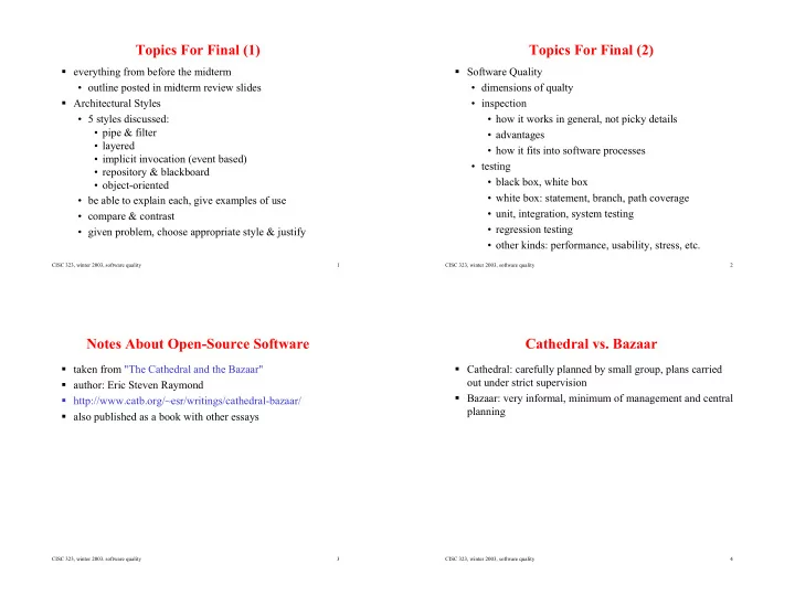 topics for final 1 topics for final 2