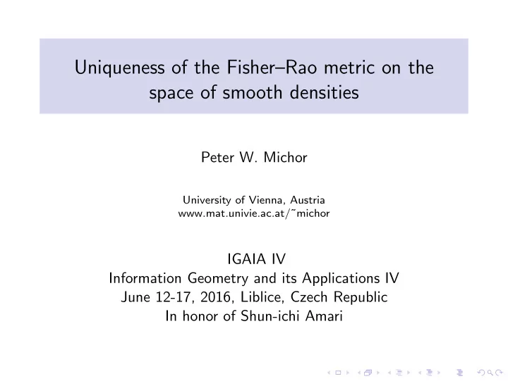 uniqueness of the fisher rao metric on the space of
