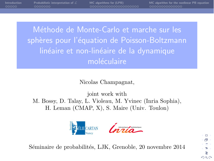 m ethode de monte carlo et marche sur les sph eres pour l