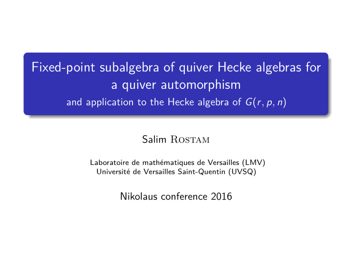 fixed point subalgebra of quiver hecke algebras for a