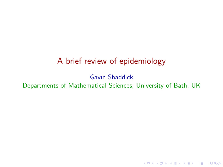 a brief review of epidemiology