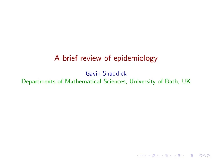 a brief review of epidemiology