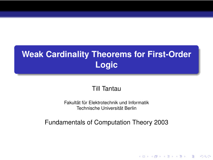 weak cardinality theorems for first order logic