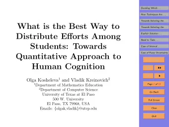 What is the Best Way to  Towards Selecting the . . .  Explicit Solution: . . .  Distribute Efforts