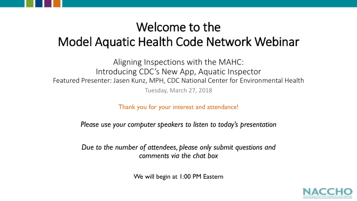 welc lcome to the model aquatic health code network