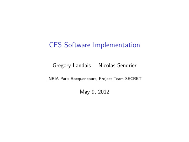 cfs software implementation