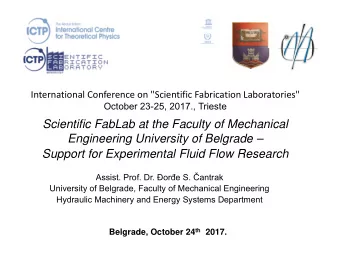 Scientific FabLab at the Faculty of Mechanical  Engineering University of Belgrade   Support for