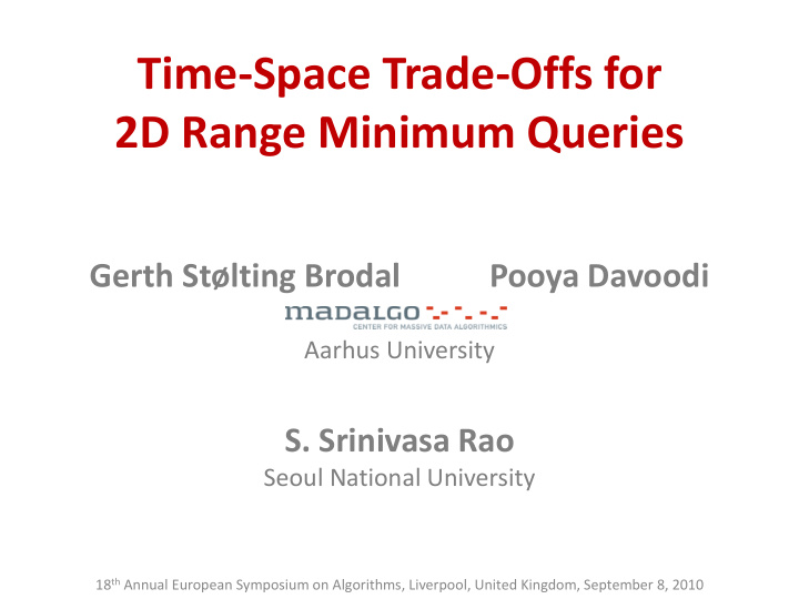 time space trade offs for 2d range minimum queries