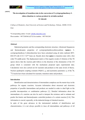 [G009]  The investigation of transition state in the conversion of 3-cyclopropylmethoxy-3-  chloro