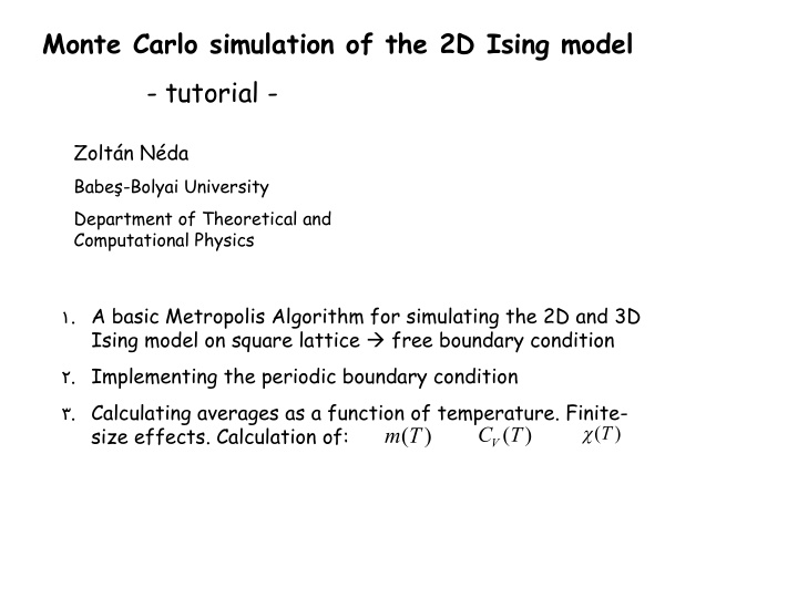 monte carlo simulation of the 2d ising model tutorial