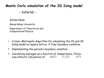 Monte Carlo simulation of the 2D Ising model  - tutorial -  Zoltn Nda  Babe-Bolyai University