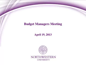 Budget Managers Meeting  April 19, 2013  Agenda  Allocation Communications  NUPlans Update