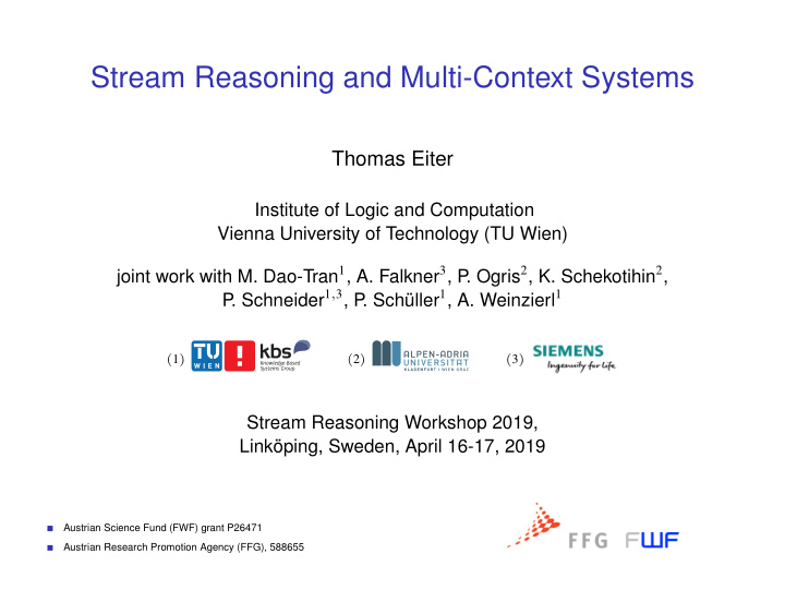 stream reasoning and multi context systems
