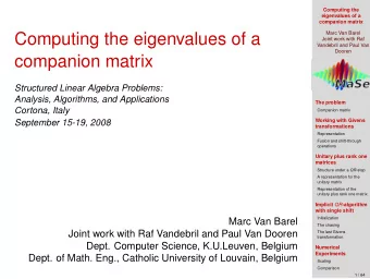 Computing the eigenvalues of a  Joint work with Raf  Vandebril and Paul Van  Dooren  companion