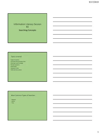 Information Literacy Session  #2  Searching Concepts  Topics covered  Types of searches