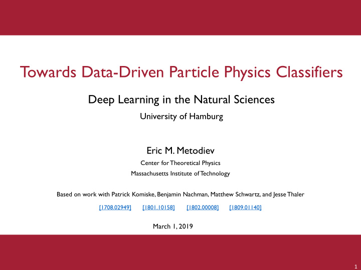 towards data driven particle physics classifiers
