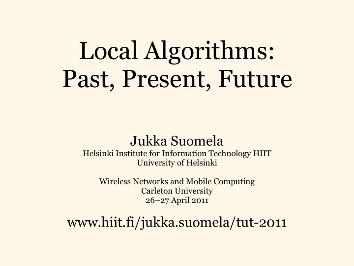 local algorithms past present future