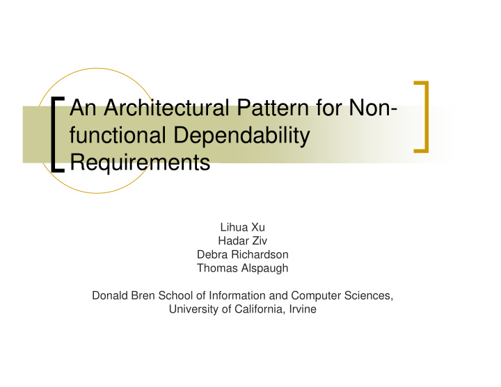 an architectural pattern for non functional dependability