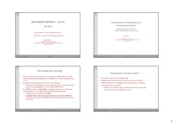 1  Transaction management  Example of a transaction    Transaction management aims at  handling