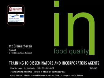 TRAINING TO DISSEMINATORS AND INCORPORATORS AGENTS  Title of the project - In_Food Quality -