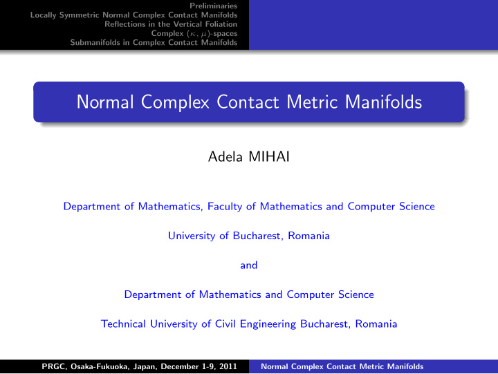 normal complex contact metric manifolds