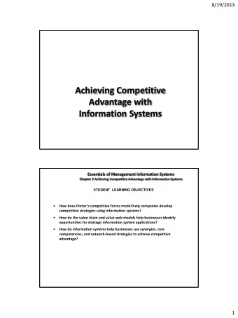 Achieving Competitive  Advantage with  Information Systems  Essentials of Management Information