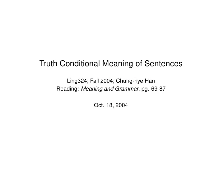truth conditional meaning of sentences
