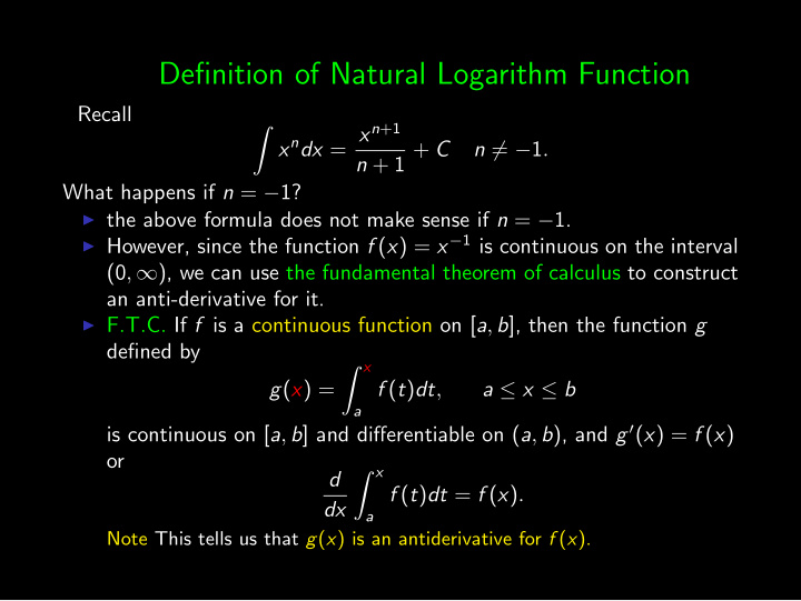 definition of natural logarithm function