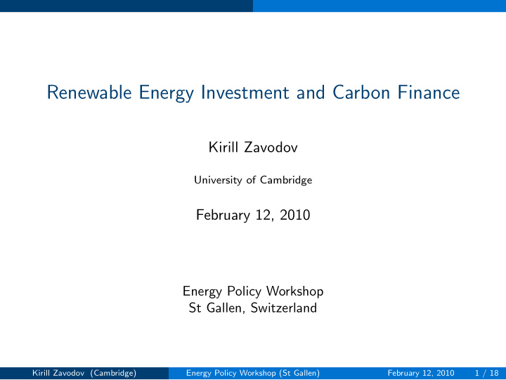 renewable energy investment and carbon finance