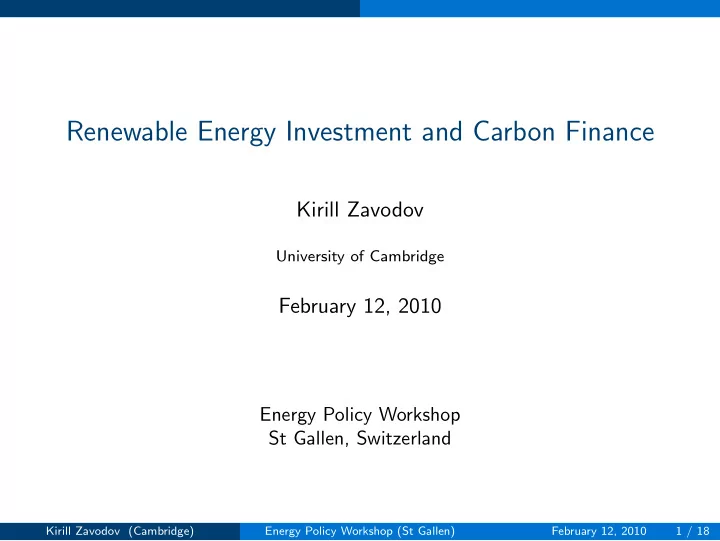 renewable energy investment and carbon finance