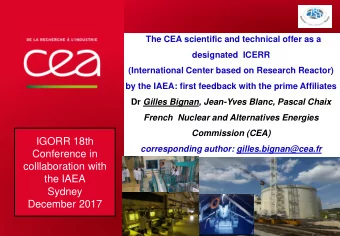 the IAEA  Sydney  December 2017  IAEA-ICERRS CONCEPT :  INTERNATIONAL CENTERS BASED ON RESEARCH