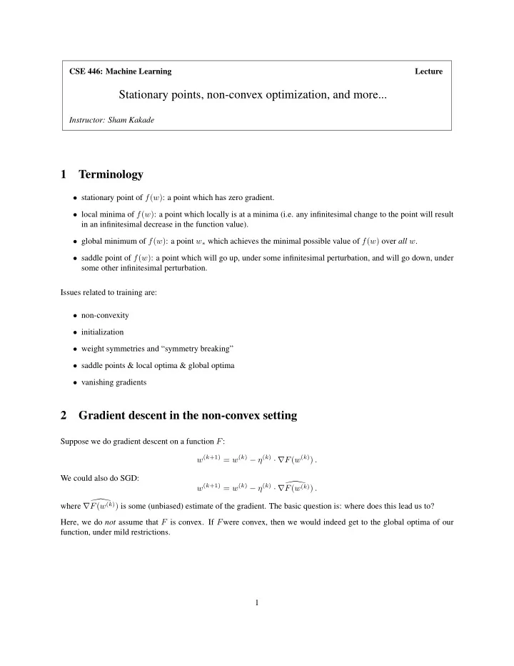 stationary points non convex optimization and more
