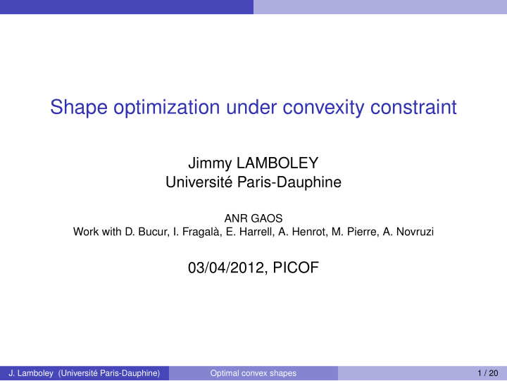 shape optimization under convexity constraint