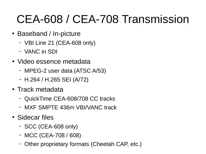 cea 608 cea 708 transmission