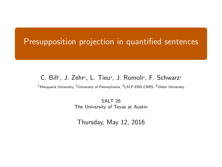 presupposition projection in quantified sentences