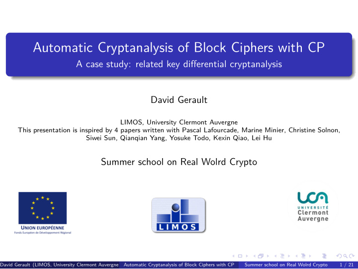 automatic cryptanalysis of block ciphers with cp