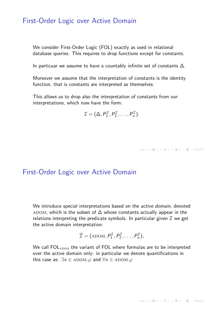 first order logic over active domain