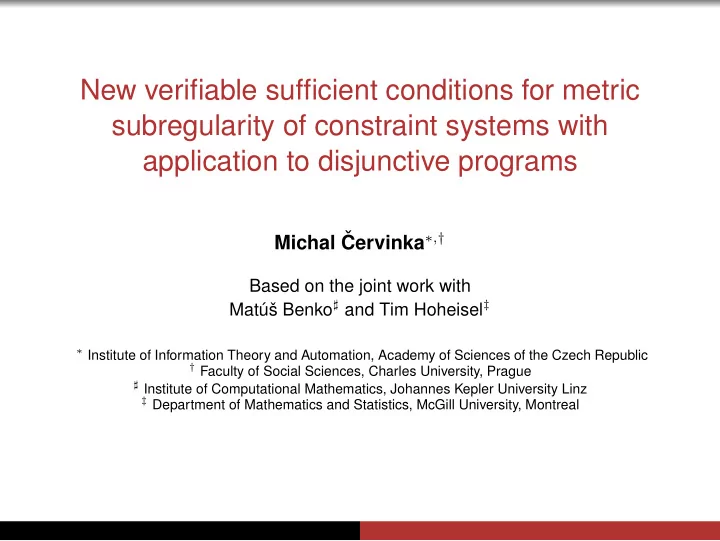 new verifiable sufficient conditions for metric