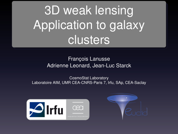 3d weak lensing application to galaxy clusters