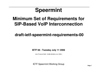 Speermint  Minimum Set of Requirements for  SIP-Based VoIP Interconnection