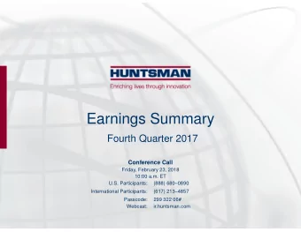 Earnings Summary  Fourth Quarter 2017  Conference Call  Friday, February 23, 2018  10:00 a.m. ET