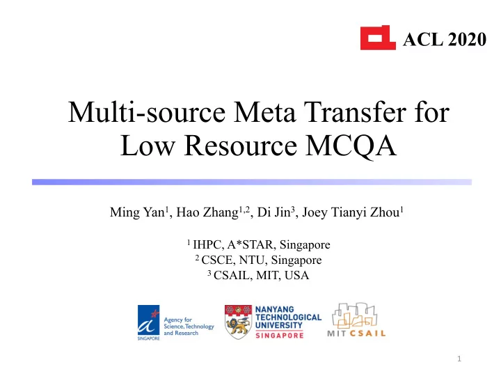 multi source meta transfer for low resource mcqa