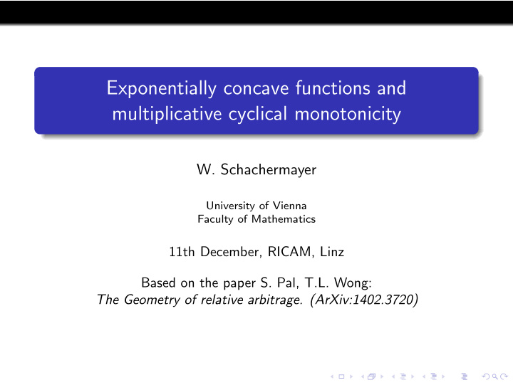exponentially concave functions and multiplicative