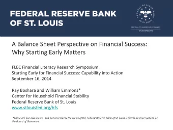 A Balance Sheet Perspective on Financial Success:  Why Starting Early Matters  FLEC Financial