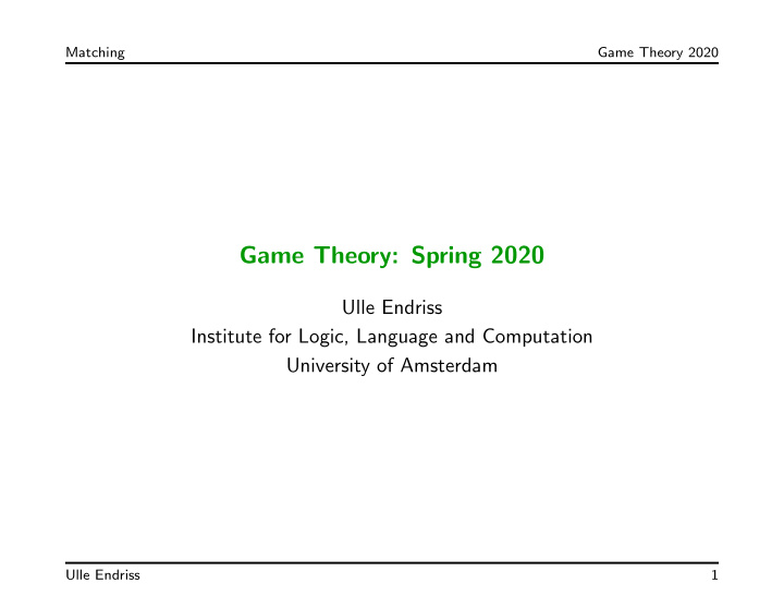 game theory spring 2020
