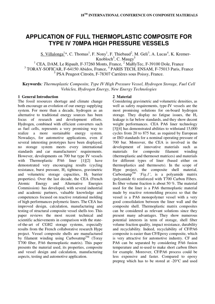 application of full thermoplastic composite for type iv
