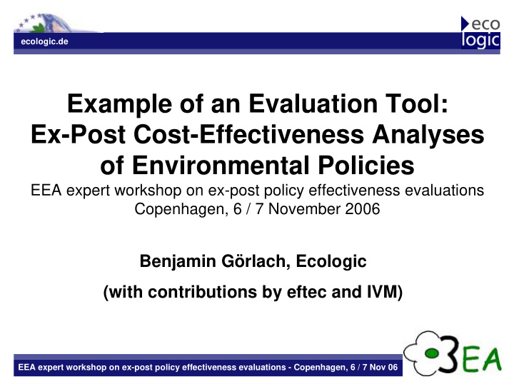 example of an evaluation tool ex post cost effectiveness