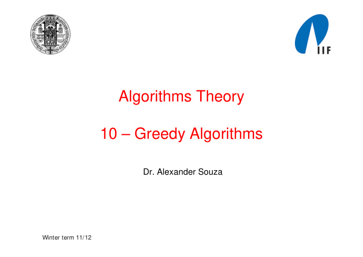 algorithms theory algorithms theory 10 10 greedy