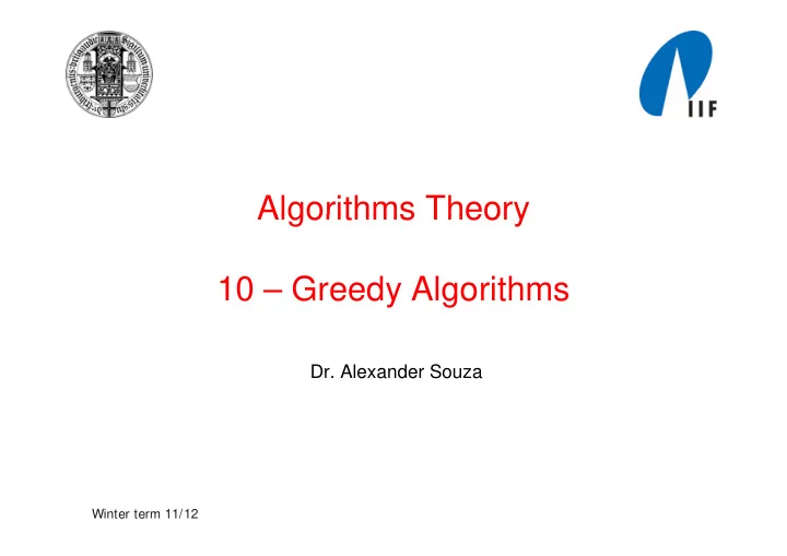 algorithms theory algorithms theory 10 10 greedy