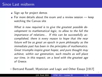 Since Last midterm  Sign up for project demos  For more details about the exam and a review session